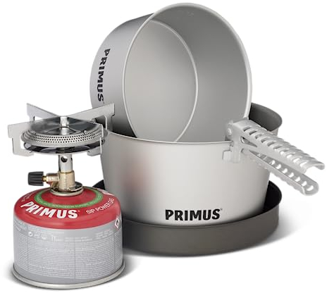 Primus Campingkocher Set - Mimer Stove Kit II - Camping Kochset mit 1x Gaskocher, 1x Pfanne & 2x Töpfe - Outdoor Kochgeschirr mit Primus Gaskocher Camping - Kochgeschirr Outdoor - Outdoor Kochset