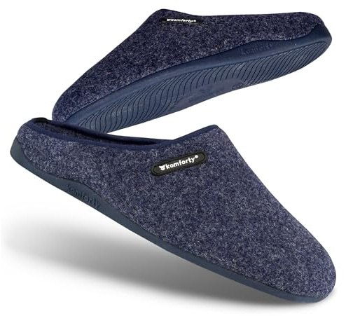 Komfort tofflor kvinnor män – halkfria tofflor för inomhus och utomhus – unisex varma tofflor av ull, Marinblå, 42 EU