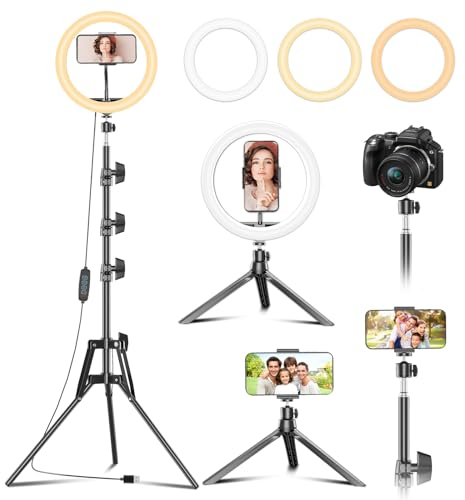 PEYOU 12 Ring Light avec Trépied Grand 183 CM et [Trépied de Bureau]-LED Anneau Lumineux avec 3 Modes Eclairage et 10 Niveaux, Trepied Telephone pour Selfie/Caméra/Youtube/Photography/Maquillage/Vlog