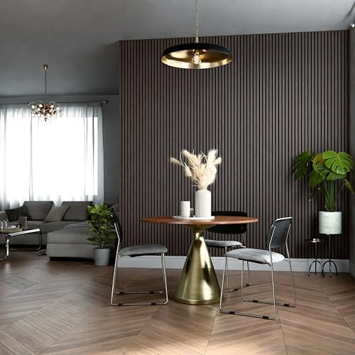 Mon Marché Déco Lot de 2 Panneaux Tasseaux Bois, Isolation Acoustique, Revêtement Mural Bois MDF, Décoration Murale Salon, TV, Chambre, Bureau - 250 x 60 cm Décor Noyer Feutre Noir - 3 m2