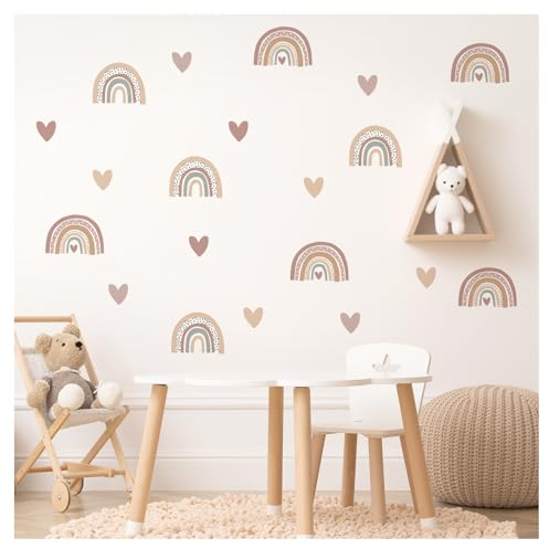 Little Deco Wandsticker Boho Regenbogen Set Wandtattoo Herzen für Kinderzimmer Schlafzimmer Wandaufkleber für Babyzimmer Wanddeko DL997-02