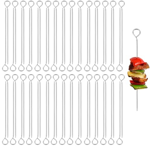 60 Piezas Brochetas de Acero Inoxidable para Barbacoa, 10cm Pinchos Reutilizables, Kebab de Acero Inox, Parrilla de Metal para Carne, Vegetal, Pollo