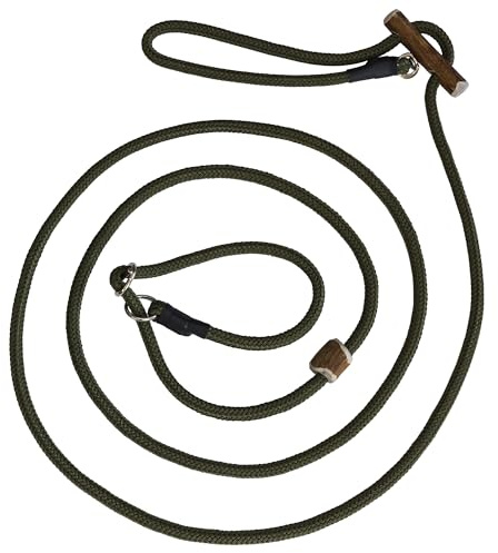 Themahund Moxonleine mit Zugstopp, 8 mm, 280 cm, Oliv | Umhängeleine: Halsband & Leine in einem, verstellbarer Zugstopp, schnelles An- & Ableinen