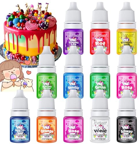 Lebensmittelfarbe Gel - Fidton 12 Farben Hochkonzentrierte Lebensmittelfarben, Food Coloring Set für Lebensmittel Farben, Fondant, Essbare Tortendeko, Eier Färben, Backen, Glasur, Makronen - 6 ml