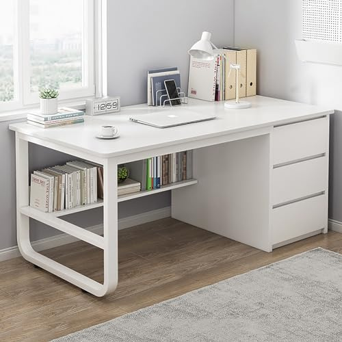 HaoJieHan Scrivania Ad Angolo con Cassetti, Scrivanie per L'home Office con Libreria, Scrivania Moderna per La Camera da Letto Dell'home Office D,120X48X75CM