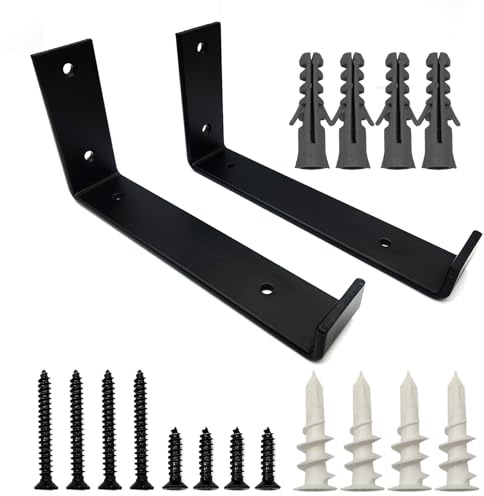 2 Stück Regalhalterung, 200mm Wandhalterung Regal, Wandregal Halter, Winkel Regalträger, Schwerlastwinkel Metall, Schwimmende Wandwinkel Wandhaken Winkel für Regalbretter - Schwarz