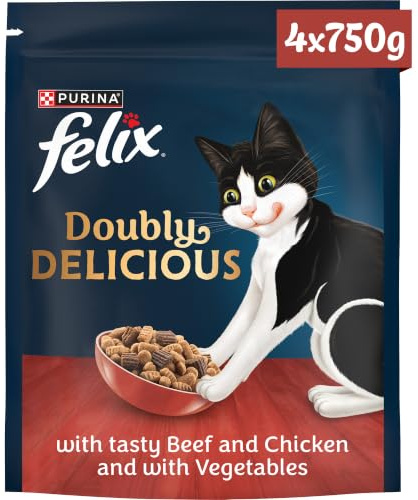 FELIX Doubly Delicious Beef, Chicken & Vegetables Dry Cat Food 750g (Pack of 4)