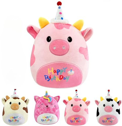 POPOYU 20cm Milk Cow Plush Pillow Toys,3D Cute Stuffed Dairy Cow Pillow Doll Squishy Cotton Plushies Doll,Super Soft Toy Gift for Kids Girls Birthday Present Kids Collection Home Decoration