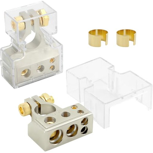 QWORK® Kit Connettori Terminali per Batterie - 2/4/8/10AWG - Morsetti Positivo e Negativo per Auto, Barca, Caravan, Pannelli Solari - con Spessori e Coperture Trasparenti
