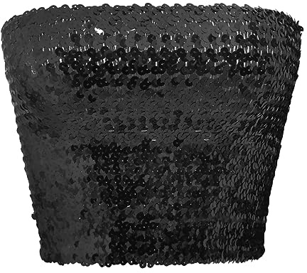 JIAHG Damen Glitzer Pailletten Crop Top Ärmellos Bandeau Top Sexy Trägerlos Tube Top Schulterfreies Bustier Bauchtanz Crop Top für Bauchtanz, Boho, Festival, Club, Kostüm