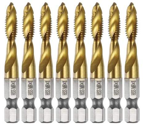 sourcing map 8pcs Combination Drill and Tap Bits Metric M6 x 1 Thread 1/4 Hex Shank Titanium Coated Threading Screw Taps 4341 High Speed Steel Machine Drilling Tapping Tool Kit