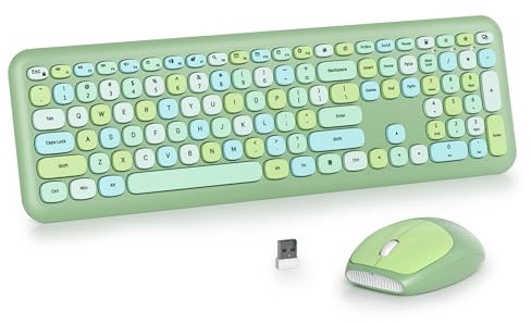 SbocKeeb Ttastiera e Mouse Senza Fili, Tastiera Silenziosa e Mouse Wireless, Full Size, Sottile Tastierino Numerico 2.4GHz, Americana QWERTY per laptop, desktop, MacBook, PC