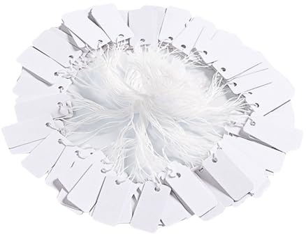 GiantGo 400 Stück weiße Preisschilder mit Schnur, Gepäckanhänger, Papier, blanko, Geschenkmarkierung, aufgereihte Etiketten für Schmuck, Kleidung, Display-Preis, 45 x 25 mm