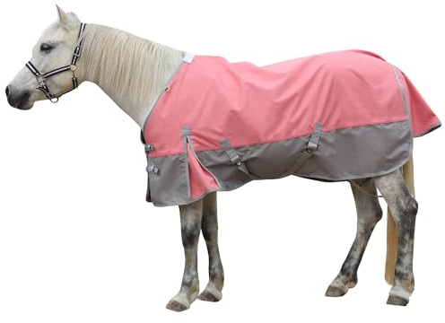 Gallopoff 1200D Reißfeste Pferdedecke ohne Füllung (0g), Leichte, wasserdichte und Atmungsaktive Regendecke für Pferde, Outdoordecke Pferd Rosa-Grau 145 cm