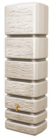 4rain Slim Stone Decor Regentonne 350 Liter sandbeige - Wandtank, Wassertank, Regenfass, Regenwassertonne, Regenwassertank, Wasserbehälter, Wasserfass, Wassertonnen für Garten, Wassertonne