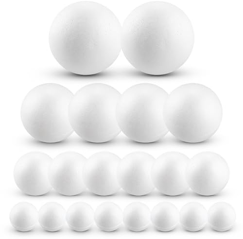 Netuno 20 Stück Styroporkugel Set 8x4 cm 6x6 cm 4x8 cm 2x10 cm weiß Polystyrol Kugeln Bastelkugel Rohling rund für DIY Basteln Hobby Kunst Schule Weihnachtsdeko Weihnachtsbaum Kugeln