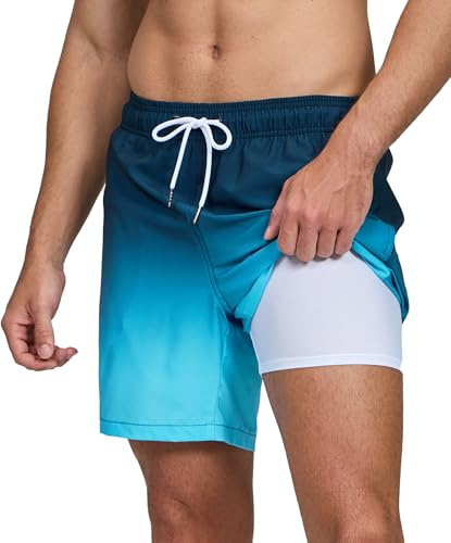 Kfnire Costume da Bagno Uomo con Fodera a Compressione e Tasche con Cerniera Costume Uomo Mare ad Asciugatura Rapida Pantaloncini da Bagno Uomo
