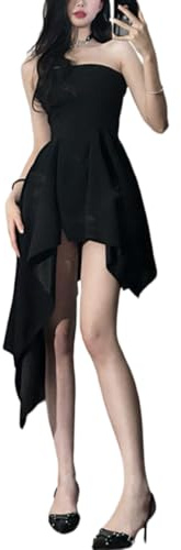 Gkaopi Femme Mini Robe Epaules Dénudées sans Manches Serré Bustier Robes Dos Nu à Ourlet Irrégu Slim Bodycon Courte Bandeau Robe pour Clubbing Cocktail Fête