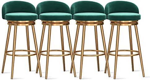 Moderne grüne Samt-Drehhocker mit Thekenhöhe, für Kücheninsel, 65 cm hoch, Barhocker mit gepolsterter Sitzfläche, 4 Stück