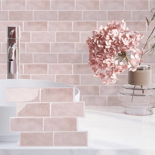 Alwayspon 10 Blatt rosa Marmor 3D Vinyl Wandfliesenaufkleber Transfers, abziehen und aufkleben, selbstklebend, wasserdicht, Spritzschutz, Aufkleber für Küche, Badezimmer, Wand