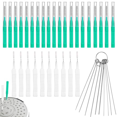 40pcs Shower Head Cleaner Tools, 2 Designs Shower Head Cleaning Brushes Multi-Size Showerhead Cleaner Picks Anti-Clogging Cleaning Brush for Bathroom Small Hole Gap Nozzle Window Slot (Green)