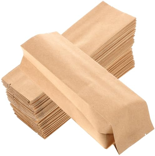Cabilock Paquet en Papier Kraft Alimentaire Soufflets Latéraux, 100 Pcs, Étanchéité Hermétique et Résistant à L'huile, pour Emballage de Thé et Fruits Secs