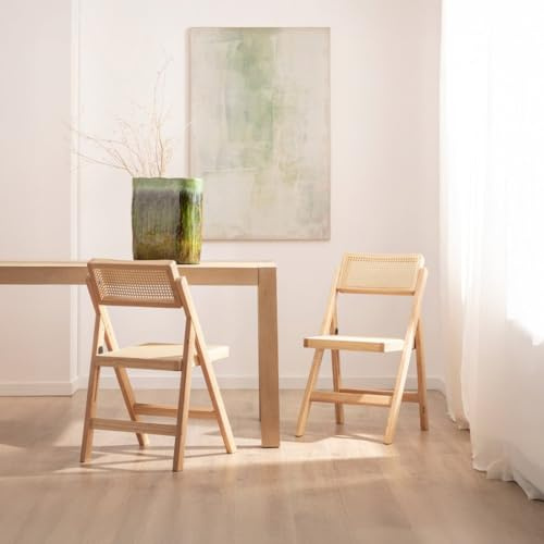 KLAST Pack de 2 Sillas de Comedor Plegables Pia en Madera de Hevea y Ratán - Diseño Elegante y Funcional Que Ahorra Espacio - 83 cm x 46 cm - Ideal para Hogar u Oficina