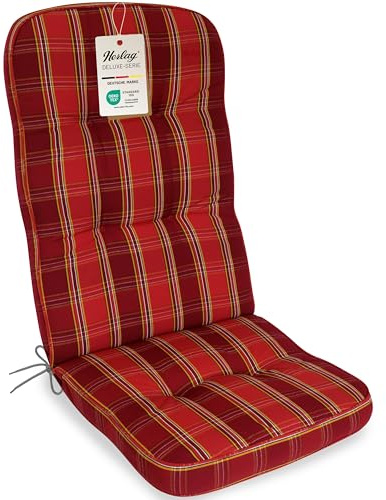 Herlag Hochlehner-Polsterauflage Tilly 123x50x9cm - Sitzauflage 9cm Karo-Motiv - Auflage Hochlehner-Gartenstuhl - Deluxe-Serie extra hoher Komfort - Öko Tex 100 - Rot-Kariert