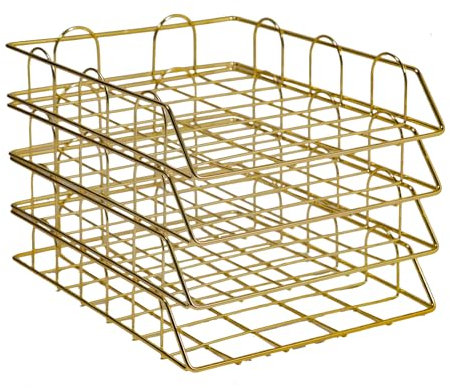 ZJHESXV 4 Fächern Dokumentenablage aus Metall, Stapelbare Schreibtisch Organizer Dokumentenablage Mesh Design Schreibtischablage für A4 Papier, Dokument, für Zuhause Büro Schule (Gold)