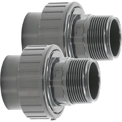 HAF® 2 raccordi in PVC con manicotto adesivo da 63 mm x filettatura esterna da 2 | Adattatore in PVC grigio per tubi della piscina e tutte le tubazioni | Qualità: Made in Europe – Quantità: 2 pezzi