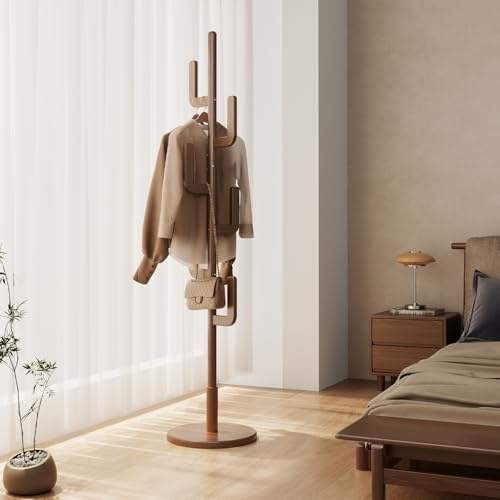 AQIMUELE Garderobenständer, Kleiderständer Massivholz, Jackenständer Im Kaktusdesign Mit 6 Haken, Für Kleidung Und Hut, Leicht Zu Montieren, Für Flur Und Schlafzimmer (Walnuss)