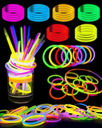 Friedwohl Knicklichter Party Set, Helle Knicklichter Party Set für Kinder, 100 Stück Leuchtstäbe, 100 Verbinder, 5 Farben, Neon Knicklichter Ketten Sets für Halloween decoratio, Party Deko