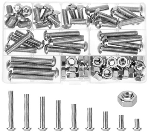 QWORK® 80 Stück M8-Schrauben und Muttern Set, 304 Edelstahl, Innensechskant Schrauben und Muttern