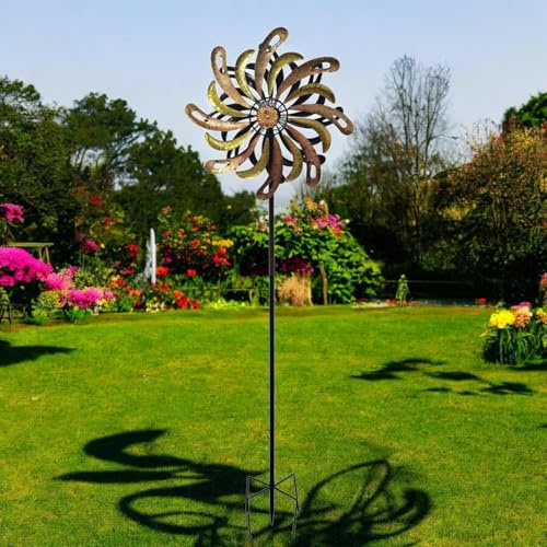 Epsom Door Handles Small Vortex Wind Spinner Stakes Ocean Wave Golden Flare Cosmic Fusion 120 X 36 X 15 Cm Kinetic Metal Garden Sculptures for Yard Lawn Patio Outdoor Décor (golden Flare)