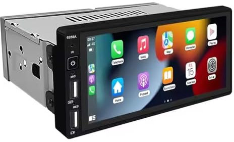 1Din Carplayer Android Auto Car Radio, 6.86 Inch Touchscreen 12LED Camera Car CD DVD Player with Mirror Link Bluetooth FM/AM/USB/AUX