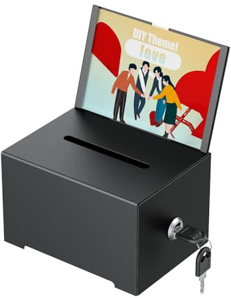 Uniclife Metall-Spendenbox für Spendenaktionen, Vorschlagsbox mit Einwurfschlitz und Schloss, schwarze Wahlurne mit Schildhalter, Aufbewahrungsbehälter für Spendenaktionen, 16x12x10 cm