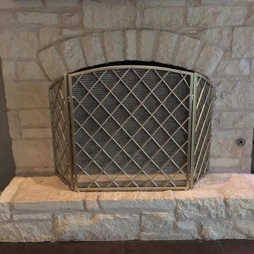 Schermi decorativi per caminetti 3 porte tagliafuoco ultra larghe con griglia a diamante, adatte for la protezione di animali domestici, neonati e bambini, finitura oro Pannello di controllo dello sch