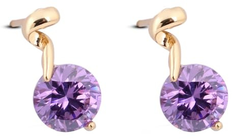 Clou D'Oreille Femme, Boucle D'Oreille Femme Or Clou avec Zircone Cubique Violette de Forme Ronde 8mm pour Anniversaire Bijoux