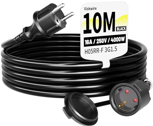 Vickwire 10M Schwarz Verlängerungskabel, 16A/250V, H05RR-F 3G1.5 mm² Gummi