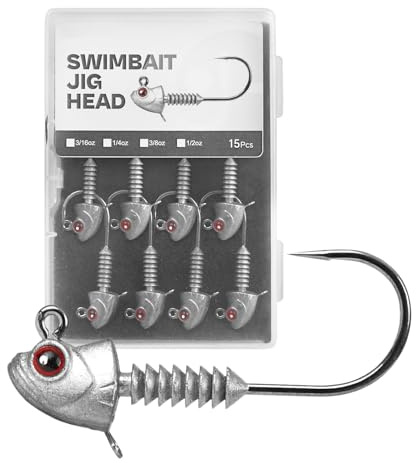 Dewireaey Swimbait Jigkopf - 15 anzuelos para bagre con contrapeso de plomo, antideslizantes, para pesca en alta mar, lucioperca, perca, bagre