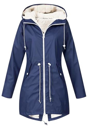Generisch Veste d'équitation d'hiver pour fille mi-longue, couleur unie, avec poncho de pluie pour vélo, Marine, M