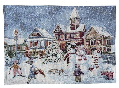 2 er Set Tischset Platzset Platzdeckchen 33 x 48 cm Gobelin Glitzer Schneemann Winter Weihnachten Baumwollmischung