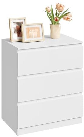 WOLTU Commode 3 Tiroirs, Chiffonnier Blanc