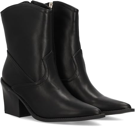 shoes&blues.es 97648 Bota Estilo Cowboy para Mujer con Diseno Minimalista. Punta Fina y Tacon Ancho Comodo Uso Diario. Cierre de Cremallera. Ideal Otono Invierno. Negro Talla 38