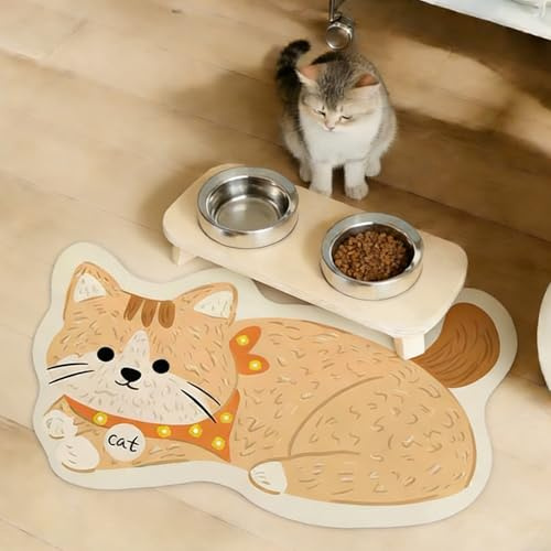 JanYoo 60 X 40cm Napfunterlage Hund Katzen Groß, Futternapf Unterlage rutschfeste Saugfähige Katzennapf Futtermatte Katze Hundenapf Matte Futterunterlage für Hunde und Katzen(Mandarinenkatze)