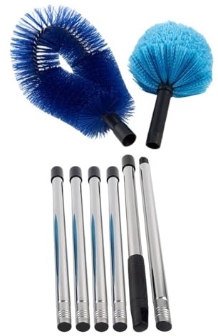 NiuLumea Scopa da soffitto con manico telescopico in acciaio inox, lunga portata per soffitti e pareti alti, setole robuste per la pulizia di interni ed esterni, design leggero, 41 x 14 x 6 cm, blu