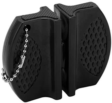 Chrees Mini Affilacoltelli Portatile, con Impugnatura Antiscivolo a Doppia Faccia, Lame Incrociate in Carburo e Barre in Ceramica, Ideale per Forbici da Cucina, da Esterno, da cac (Nera)