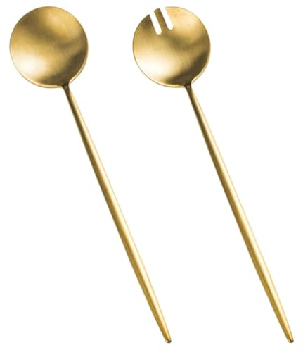 SWETRACE Juego de Cubiertos para Ensalada de Acero Inoxidable Dorado, Ligero y Fácil de Llevar, Adecuado para Hoteles y Hogares, Set Multifunción de Cucharas y Tenedores