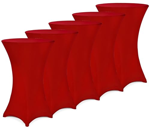 DETEX 5X Stehtischhussen 60-65cm Bordeaux Rot | Stretch, Überzug, verstärkter Fußbereich, Waschbar, Party, Hochzeit, 165g/m², Faltenfrei, Bistrotisch, ÖkoTex Zertifiziert