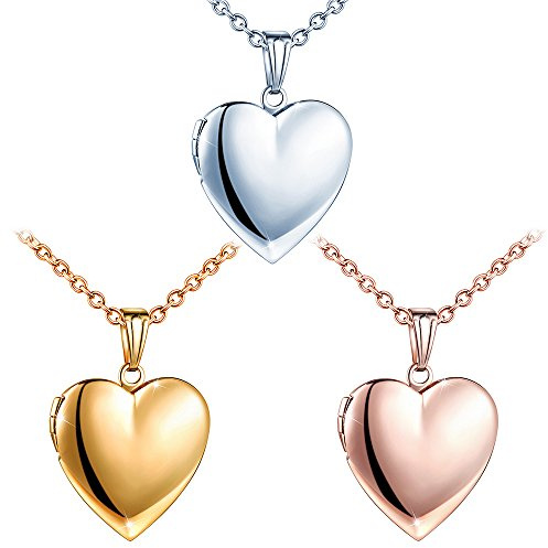 MicLee Damen Kette Foto Herz Medaillon Photo Bilder Amulett Silber Edelstahl Anhänger Halskette mit Geschenkbox Grußkarte, Super Geschenk für Paar Pärchen Mutter Tochter